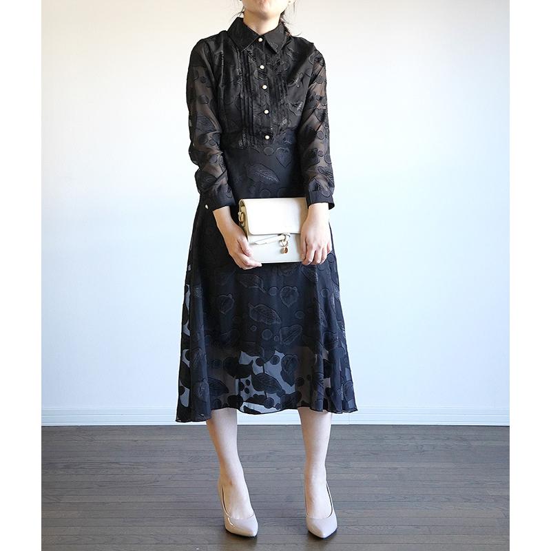 Cawaii French レディース ワンピース シャツワンピース ロング ミモレ 長袖 総柄 シフォン リーフ 植物柄 シースルー オパール プリント パール ブラック 黒 K1a584 Kinarina 通販 Yahoo ショッピング