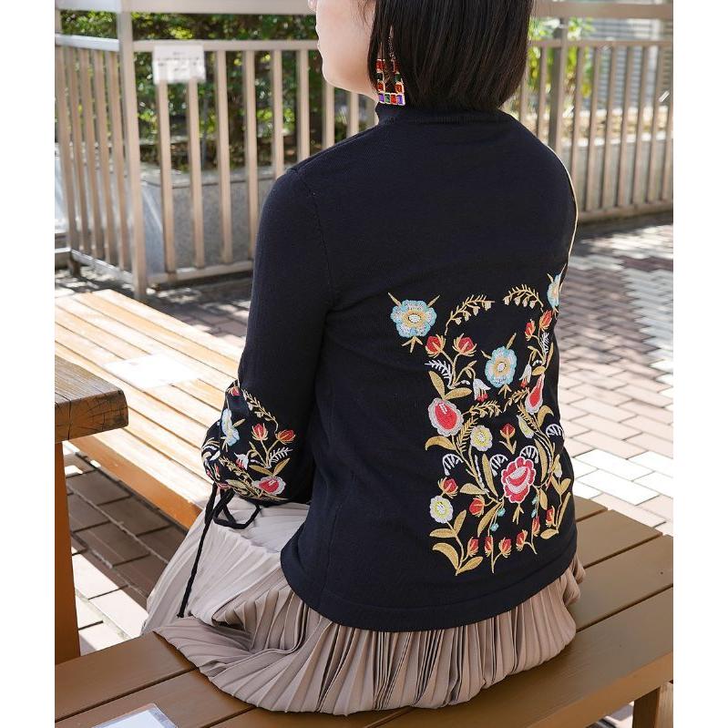 cawaii french」ニット セーター 長袖 レディース パフスリーブ 刺繍