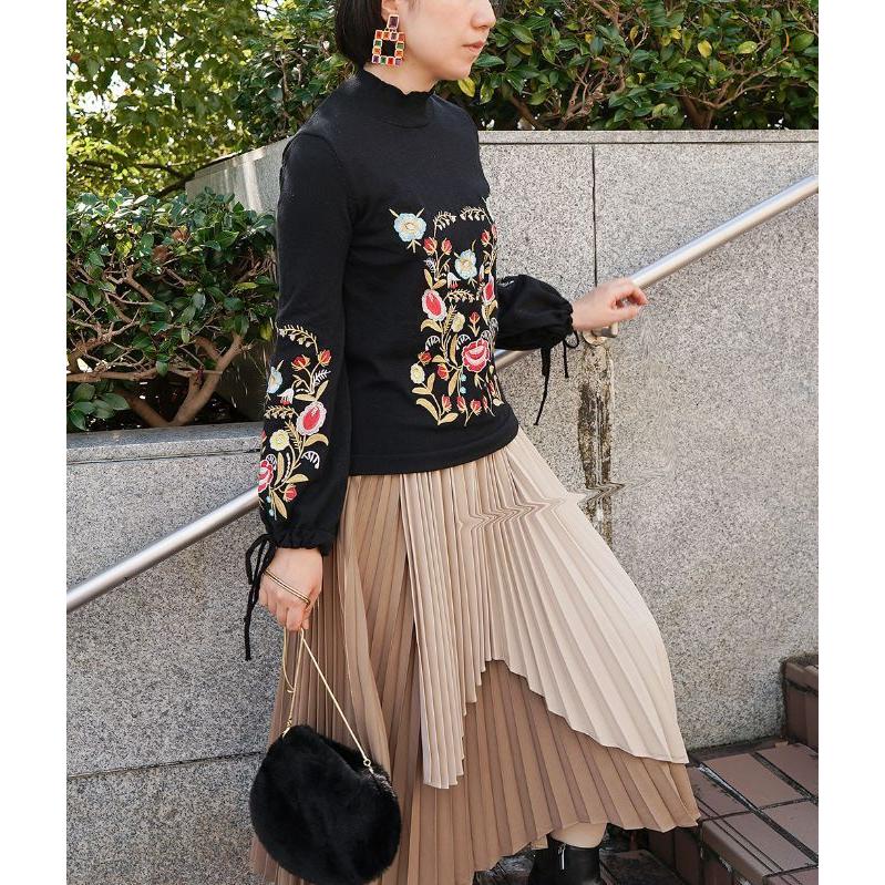 cawaii french」ニット セーター 長袖 レディース パフスリーブ 刺繍