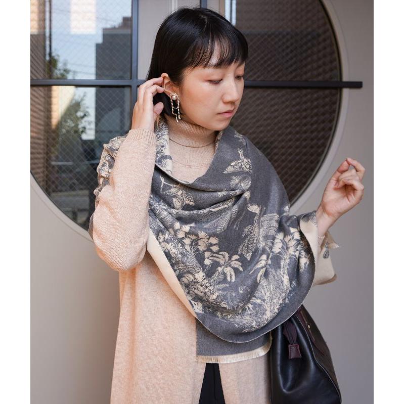 cawaii french」ストール マフラー 大判 総柄 花柄 フラワー 花 cawaii french」ストール マフラー 大判 総柄 花柄 フラワー 花