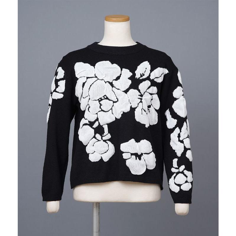 フラワー柄 ニットセーター 長袖【36】 cawaii french」ニット セーター レディース トップス 長袖 クルー