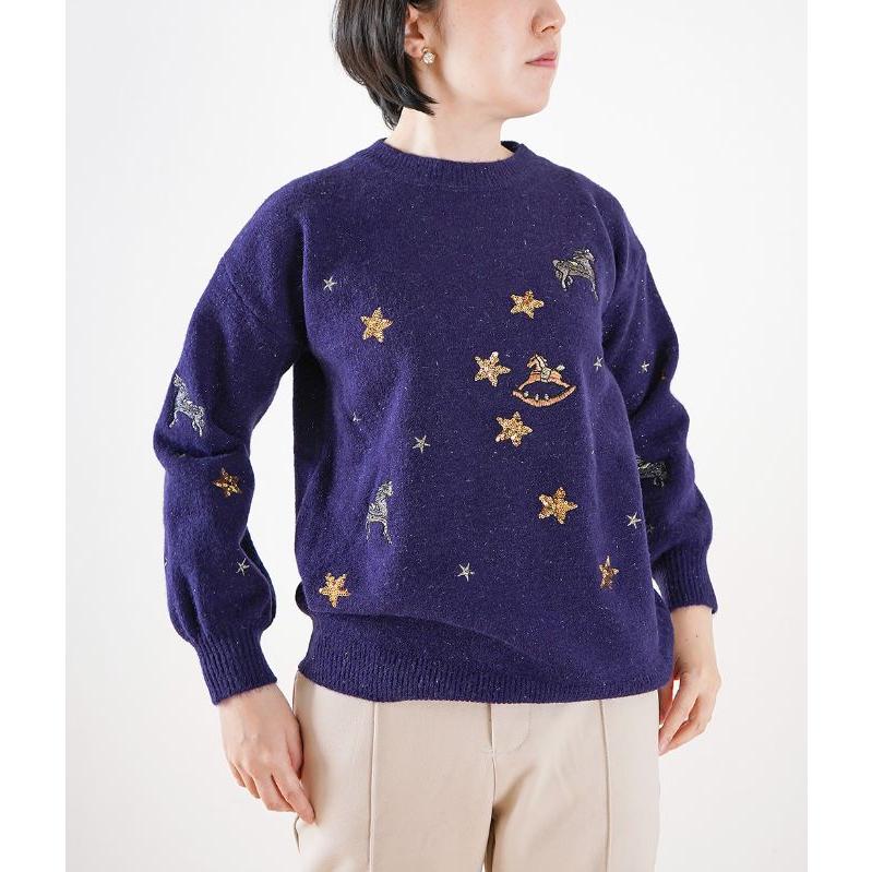 cawaii french」夜空の星と回転木馬の輝きニット【ネイビー