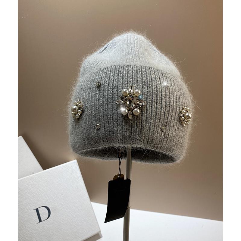 送料無料 レディース ニット帽 ニット帽子 ビジュー パール 花
