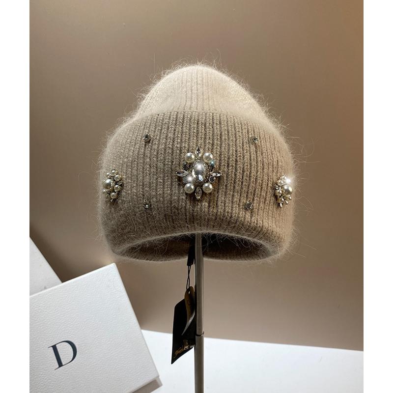 送料無料 レディース ニット帽 ニット帽子 ビジュー パール 花