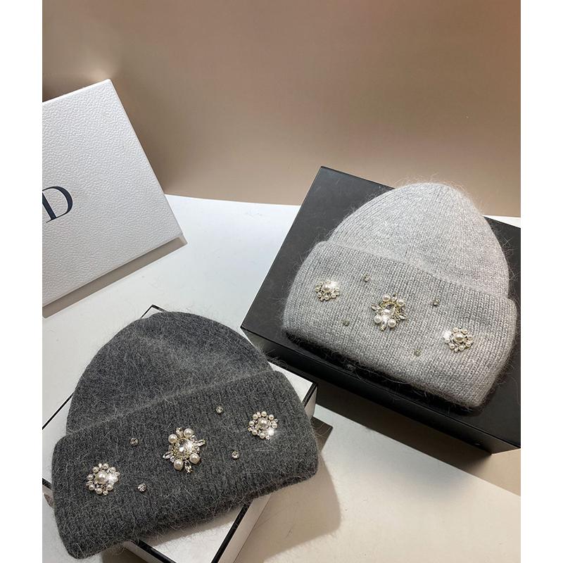 送料無料 レディース ニット帽 ニット帽子 ビジュー パール 花