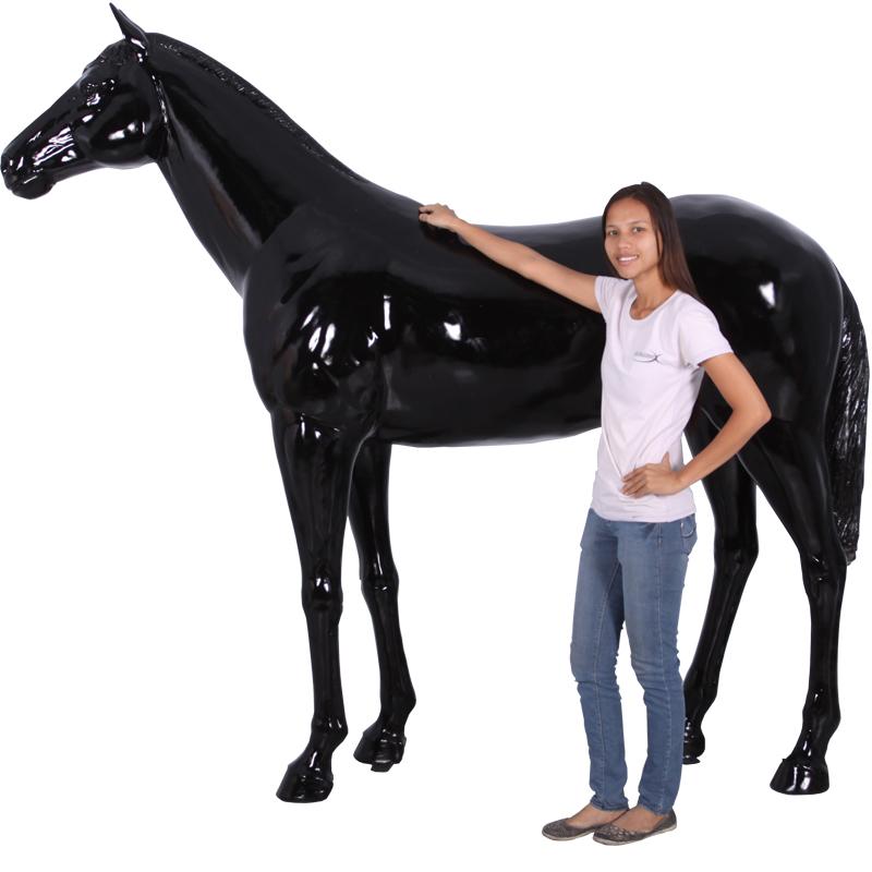 動物 オブジェ 強壮と立ち振る舞う馬 ブラック（光沢） インテリア