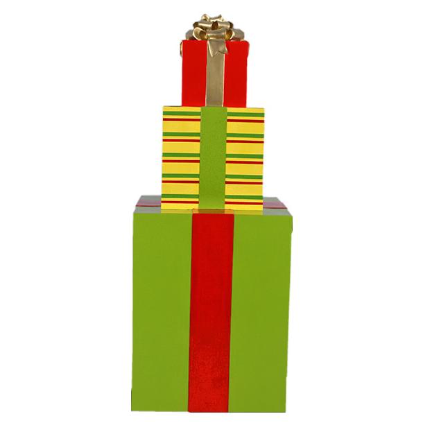 オブジェ クリスマスボックス 3段 インテリア イベント ディスプレイ Gift Stack 189 Tall Lime Yellow andの画像