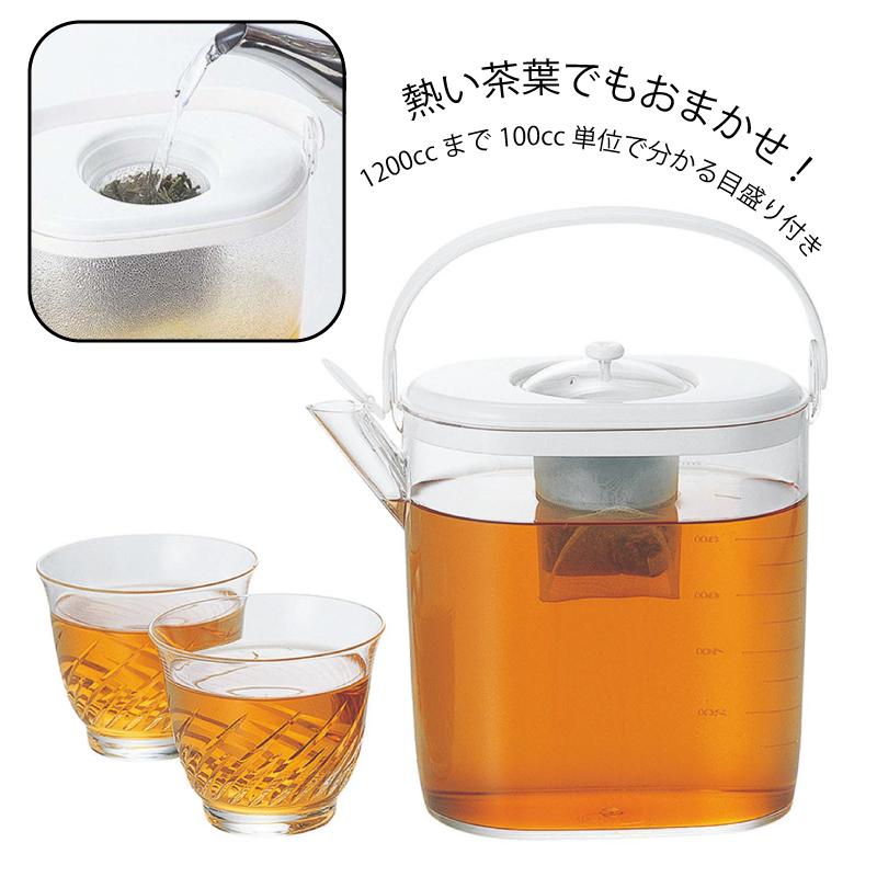 麦茶ポット ピッチャー 耐熱 冷水筒 らくらく茶 1.2L 広口 目盛付 卓上