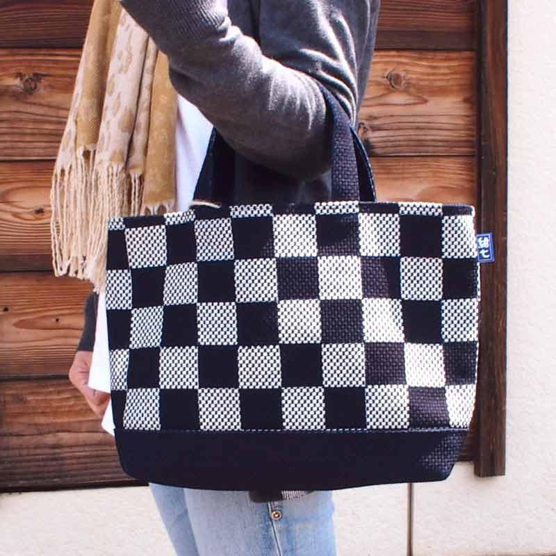 トートバッグ 布 市松模様 刺子織 藍染 秩父紺七 和柄 日本製 レディース