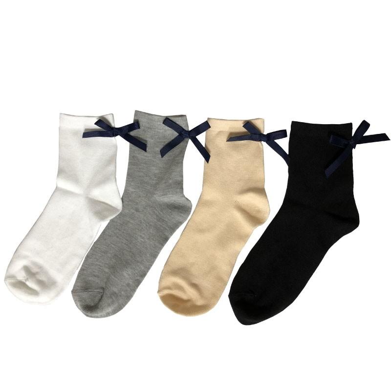 靴下 レディース ジュニア クルーソックス 可愛い リボン 付き ショート ソックス バックリボン 4足セット かわいい Lc Gracious Knick Knack 通販 Yahoo ショッピング
