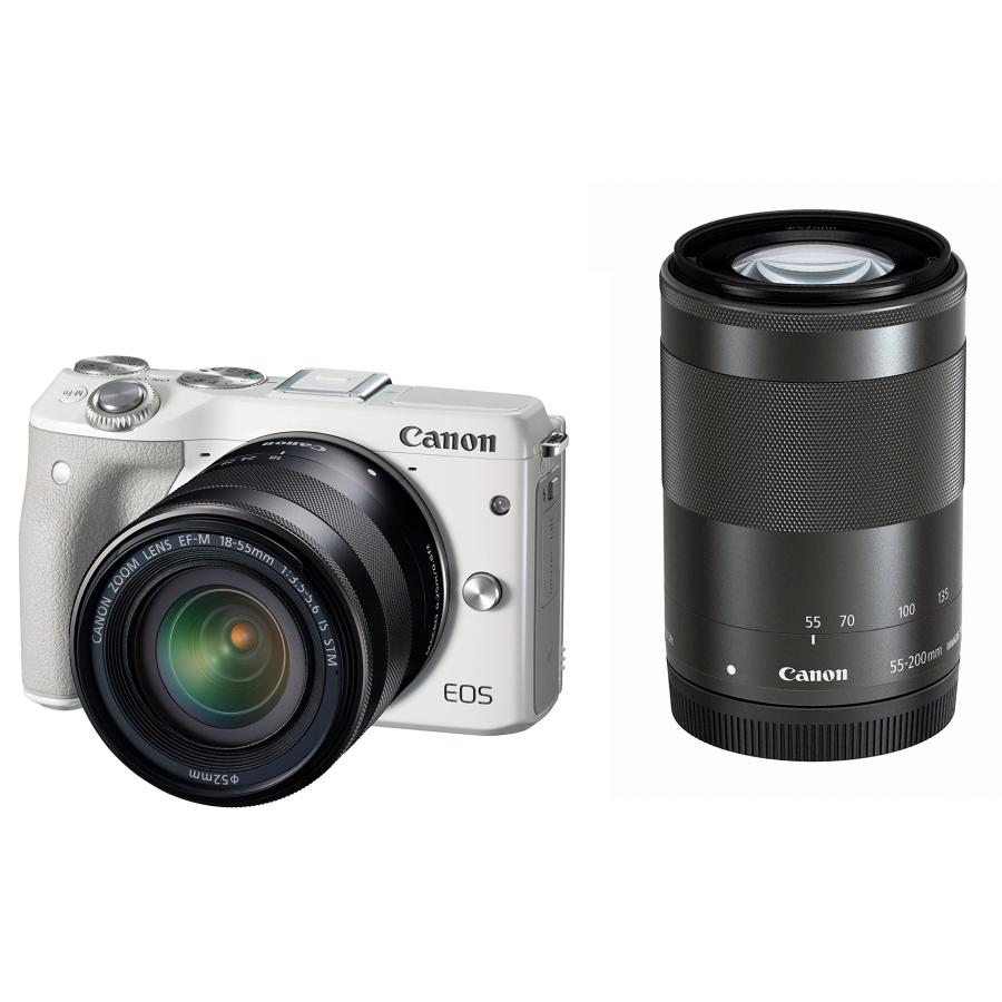 付与Canon ミラーレス一眼カメラ EOS IS STM M3 F3.5-5.6 EF-M18-55mm ダブルズームキット(ホワイト) EF  デジタル一眼カメラ