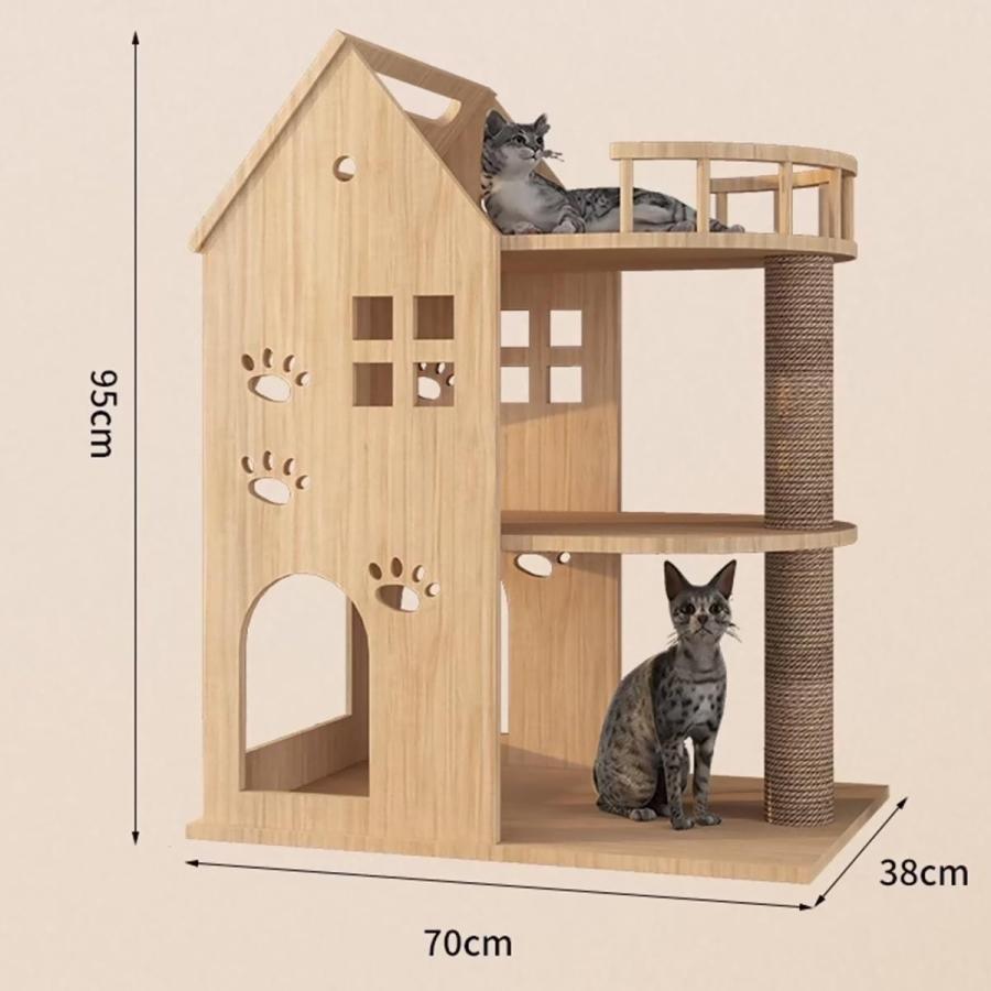 キャットタワー木製猫タワー木製突っ張り大型猫用多頭飼い透明宇宙船天然ゾンチーサイザル麻紐爪とぎキャットツリ見晴台ねこハウス掃除簡単お手入れ簡単_20