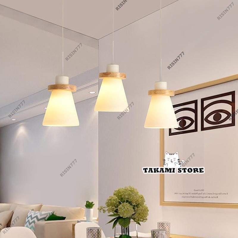 ペンダントライト おしゃれ 北欧 LED対応 ガラス 木製 円錐形 木目調 和風 天井照明器具 キッチン リビング ダイニング 寝室 食卓用 吊り下げ照明_2