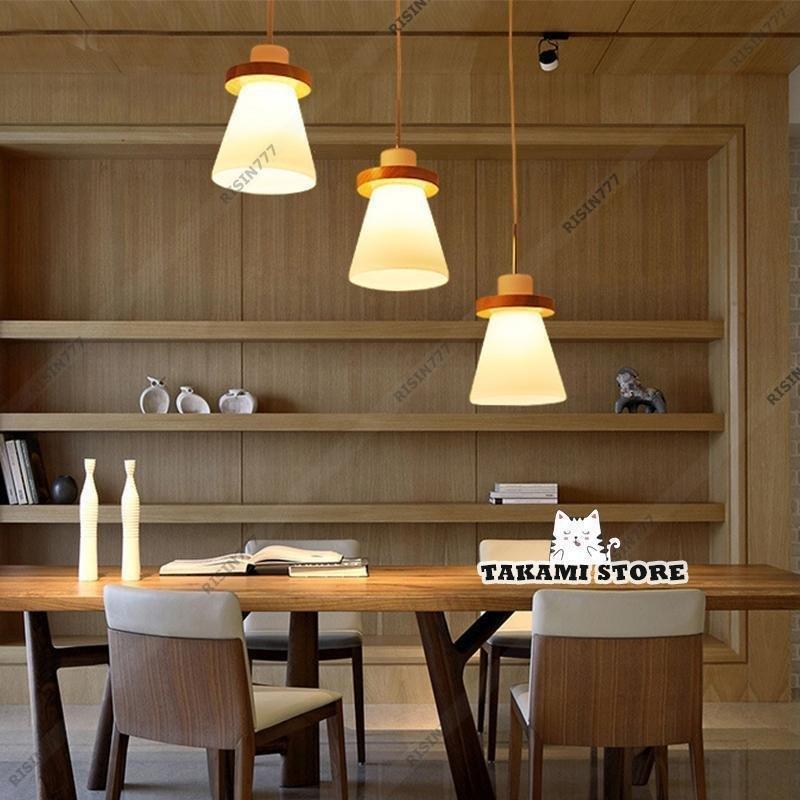 ペンダントライト おしゃれ 北欧 LED対応 ガラス 木製 円錐形 木目調 和風 天井照明器具 キッチン リビング ダイニング 寝室 食卓用 吊り下げ照明_4