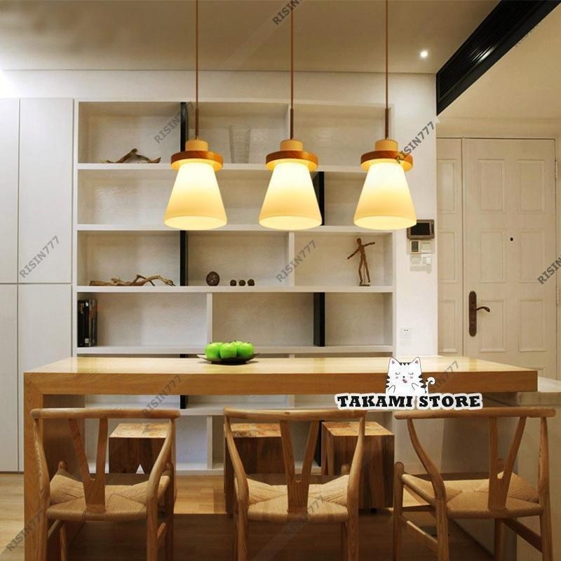 ペンダントライト おしゃれ 北欧 LED対応 ガラス 木製 円錐形 木目調 和風 天井照明器具 キッチン リビング ダイニング 寝室 食卓用 吊り下げ照明_5
