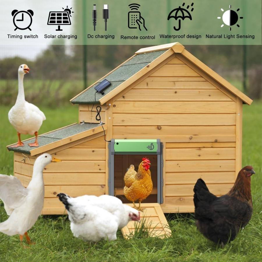 自動鶏小屋ドア Automatic Chicken Coop Door光感知ドアゾンチー自動開閉 鶏活動管理 光センサーのソーラーパネル付き LCDディスプレイ ピンチ防止 多用途_3