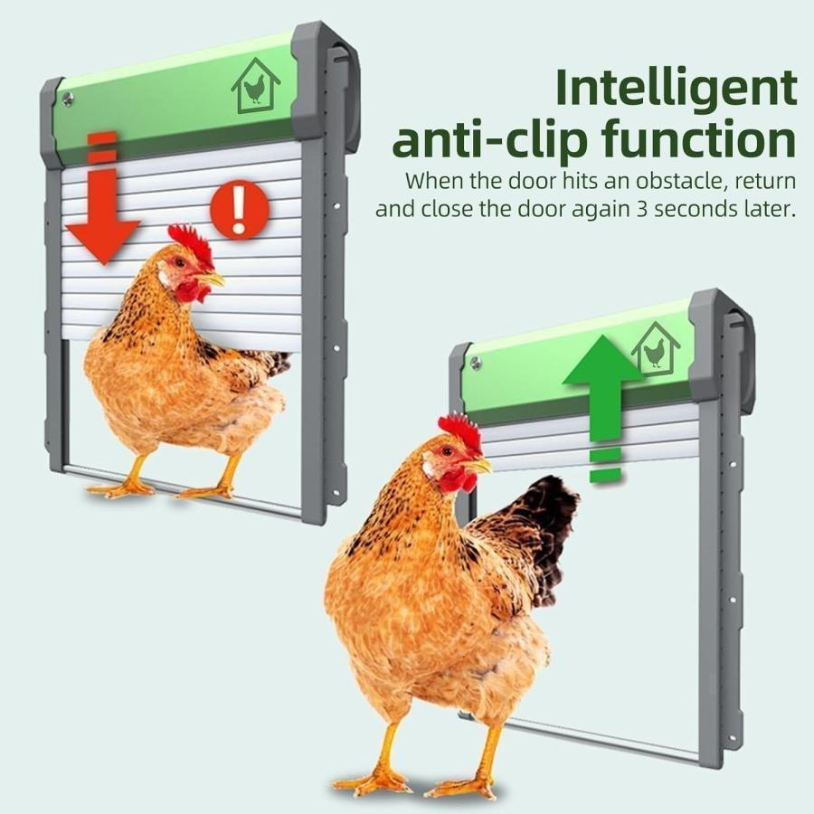 自動鶏小屋ドア Automatic Chicken Coop Door光感知ドアゾンチー自動開閉 鶏活動管理 光センサーのソーラーパネル付き LCDディスプレイ ピンチ防止 多用途_4