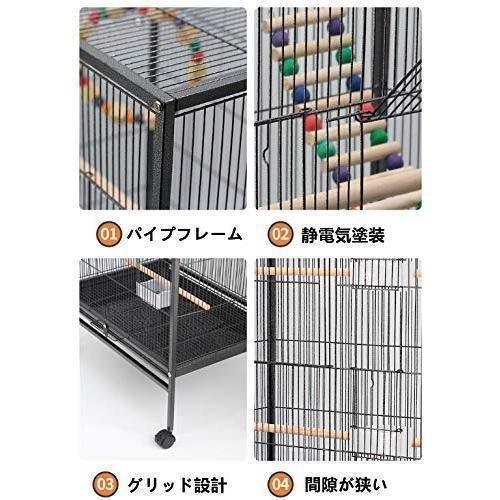 鳥かご 鳥ケージ 別荘の籠 バードゲージ 大型 豪華ケージ 大きいゾンチー鉄製の金属製かご 複数飼い キャスタ-付き エッジ付き インコ オウムケージ 多用途_5