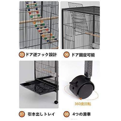 鳥かご 鳥ケージ 別荘の籠 バードゲージ 大型 豪華ケージ 大きい 鉄製の金属製かごゾンチー複数飼い キャスタ-付き エッジ付き インコ オウムケージ おしゃれ_6
