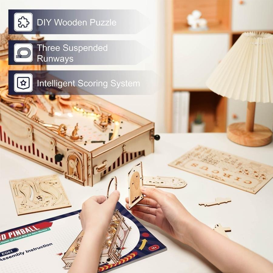 立体パズル 3D 木製 ウッドパズル 3Dピンボールマシン 組み立ておもちゃゾンチーパズル遊び テーブルゲーム ギフト クリエイティブ 誕生日プレゼント おしゃれ_6