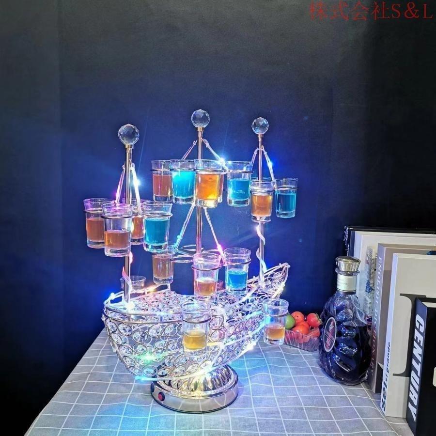 幻の船 LED酒ボトルの表示棚 24カップ バーホテルLED酒棚の表示棚ゾンチー幻の船を実現船型酒棚 テキーラ観覧車 パーティ 開店祝い ワイングラス別売り_2
