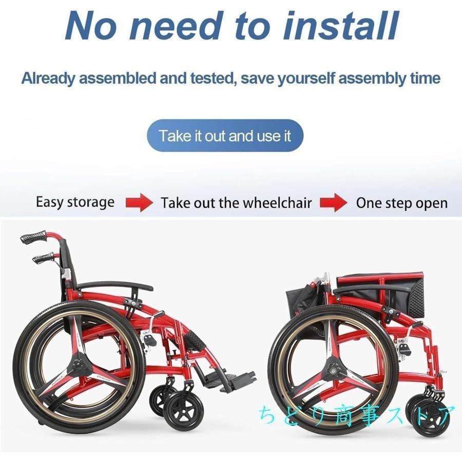 軽量折りたたみ車いす、スイングアウェイフットレストとフリップバックアーム＆アンチチップホイール付きスポーツトランスポート車いす、大人用、300ポンド重量の画像