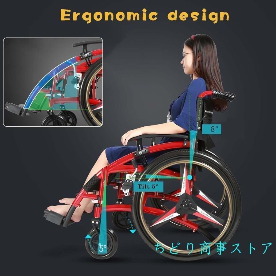 軽量折りたたみ車いす、スイングアウェイフットレストとフリップバックアーム＆アンチチップホイール付きスポーツトランスポート車いす、大人用、300ポンド重量の画像