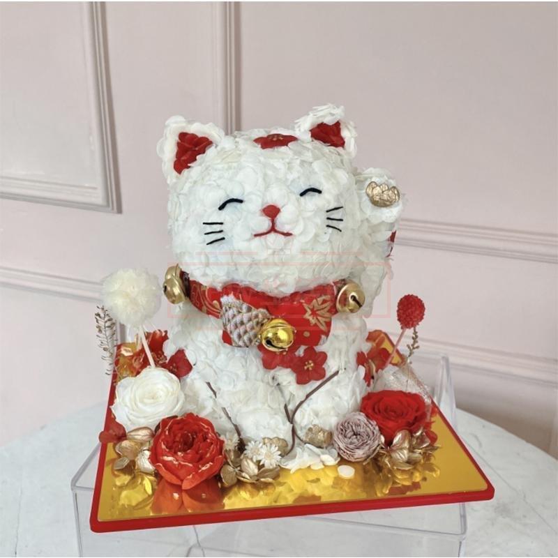 プリザーブドフラワーアレンジ 招き猫 開店祝い 猫好きの方へのギフト