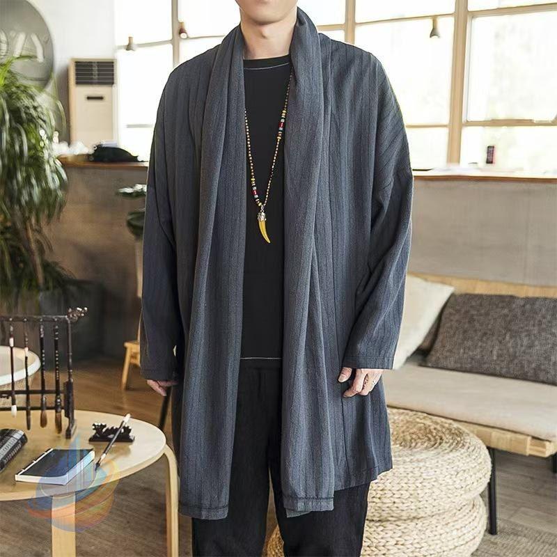 GASA ネイビー 長袖　ガサ　コート　ロングカーディガン　リネン　美品　11万 羽織 着物 メンズ ロングカーディガン アウター リネンコート 綿麻
