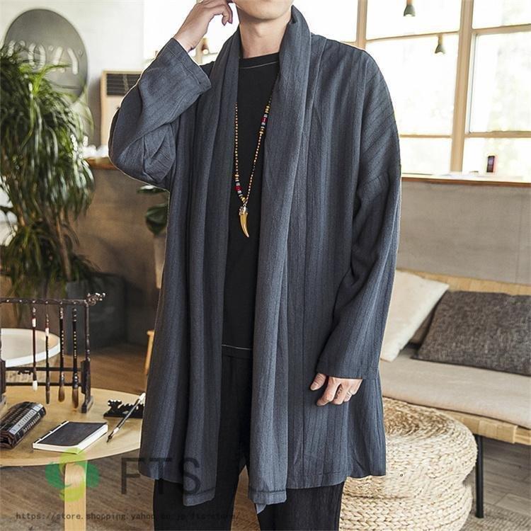 羽織 着物 メンズ ロングカーディガン アウター リネンコート 綿麻