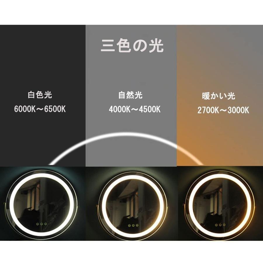化粧鏡 40 cm 大きい ミラー メイクミラー デスク ミラー 角度360°調整 金属フレーム 卓上鏡 女優ミラー 3色調光 LED 照明付き 錦ハリウッドミラー 丸型_1