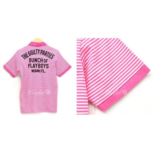 超特価】WACKO MARIA フロッキープリント ボーダー ポロシャツ ピンク 
