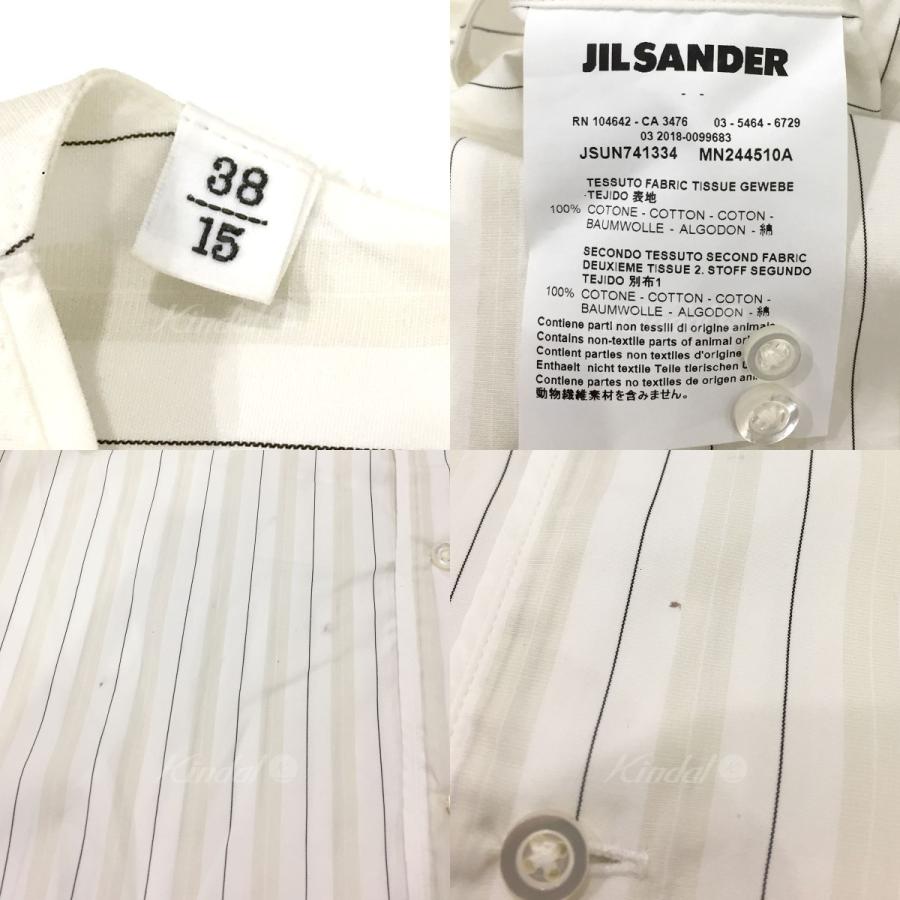 【値下げ】JIL SANDER 2018AW ノーカラーストライプシャツ ベージュ×ホワイト サイズ：38／15 (渋谷店