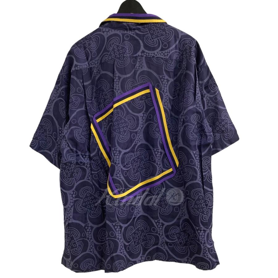 【値下げ】Camoshita 「ジャカードショートスリーブシャツ」オープンカラー総柄半袖シャツ ネイビー サイズ：L (EC)｜kindal｜02