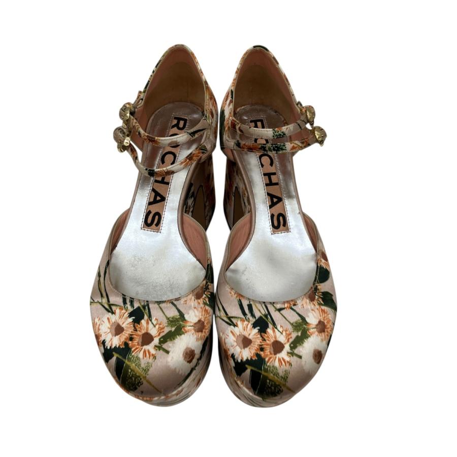 ROCHAS ロシャス 厚底 花柄 チャンキーヒールサンダル ピンク