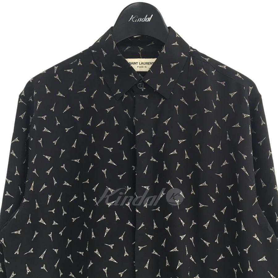 値下げ】SAINT LAURENT PARIS エッフェル塔総柄シルクシャツ 528009 