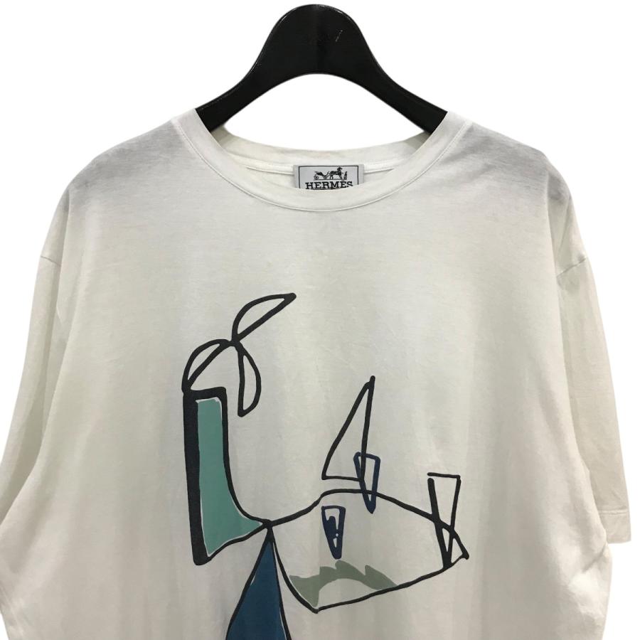 HERMES ホワイト Tシャツ サイズL HERMES 【値下げ】HERMES プリントTシャツ ホワイト サイズ：L