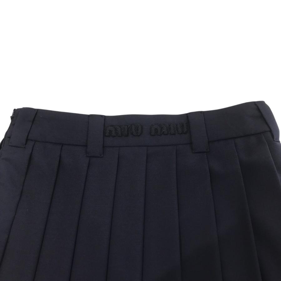 MIU MIU モヘア ミニスカート ネイビー MIU MIU】モヘアミニスカート ロゴ ドローストリング ネイビー (MiuMiu