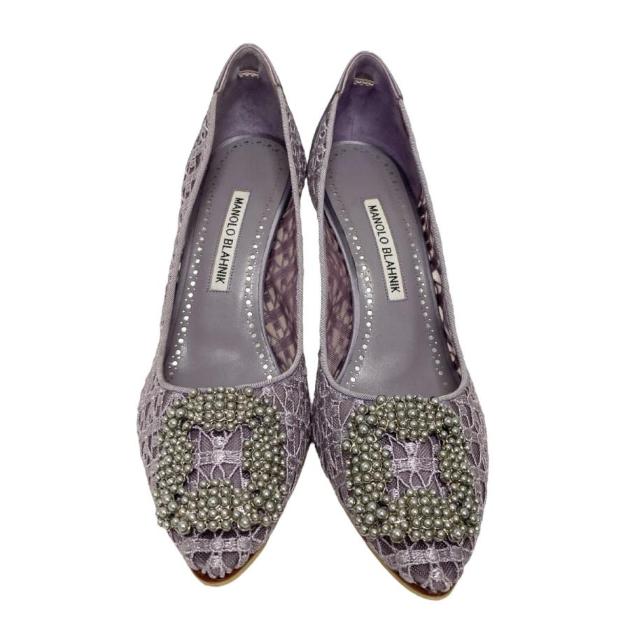 | マノロブラニク / BLAHNIK MANOLO ハンギシ ピンヒール ラベンダー BLAHNIK MANOLO ハンギシ フラット 装飾 ビジュー 靴