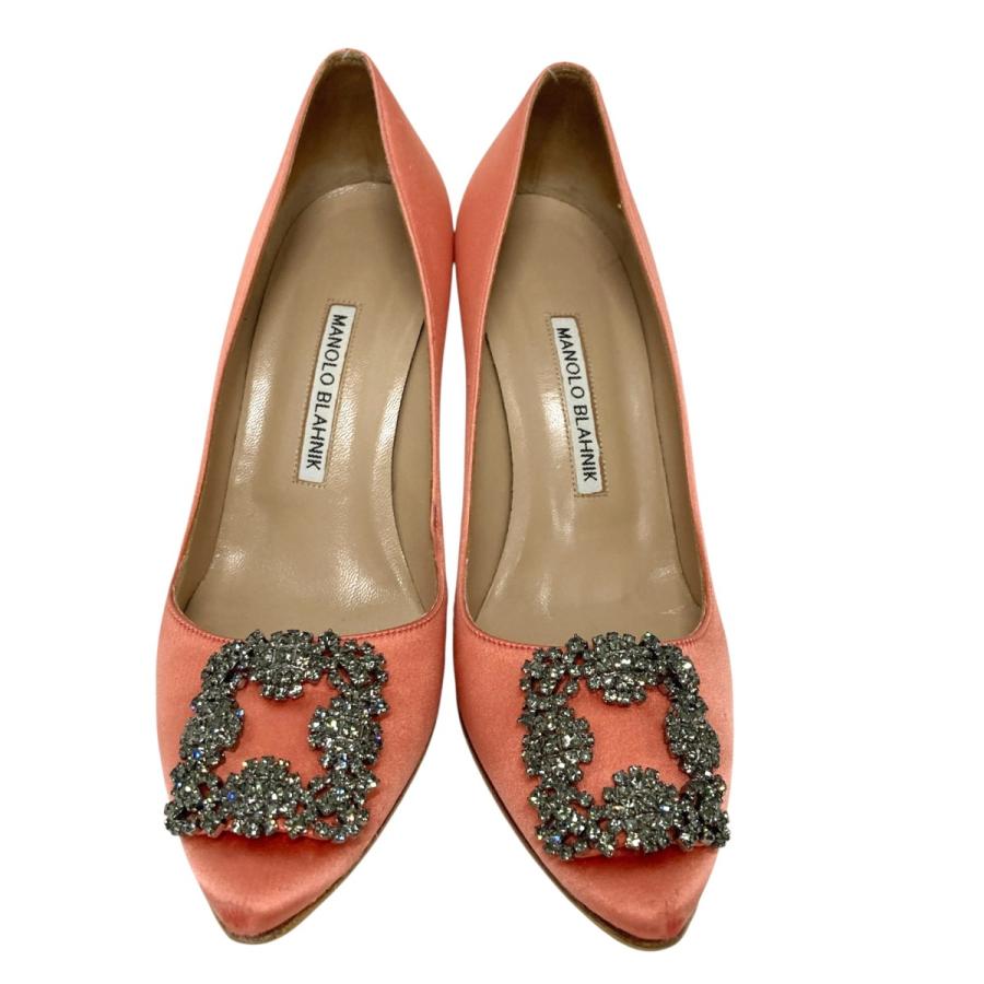 マノロブラニク Manolo Blahnik ハンギシ サテンパンプス サーモン