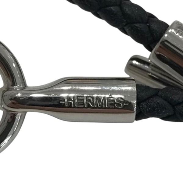 エルメス HERMES 「グレナン」 レザーブレスレット ブラック×シルバー