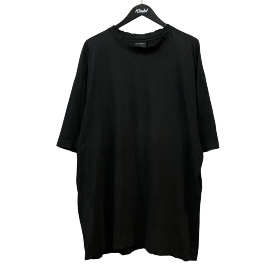 BALENCIAGA（バレンシアガ） ダメージ加工ネックロゴTシャツ ブラック