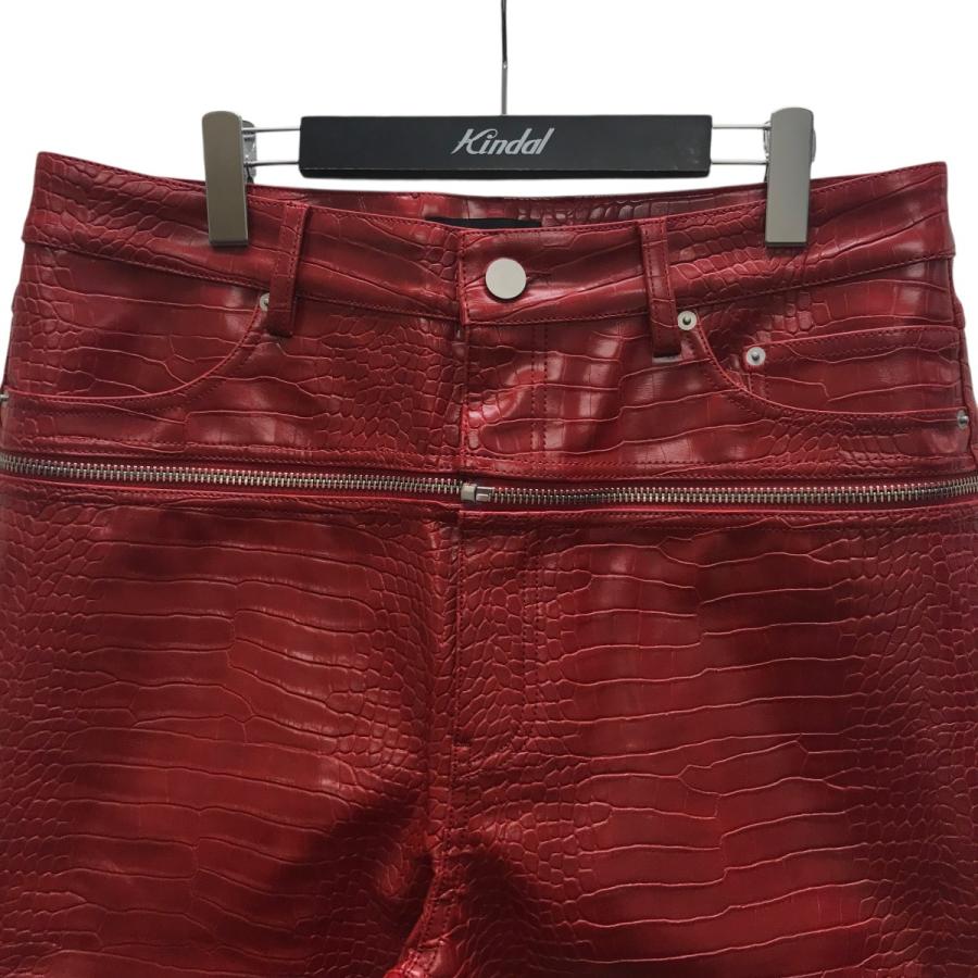 値下げ】GOAR ARCHIVE クロコ型押しジップデニムパンツ レッド サイズ