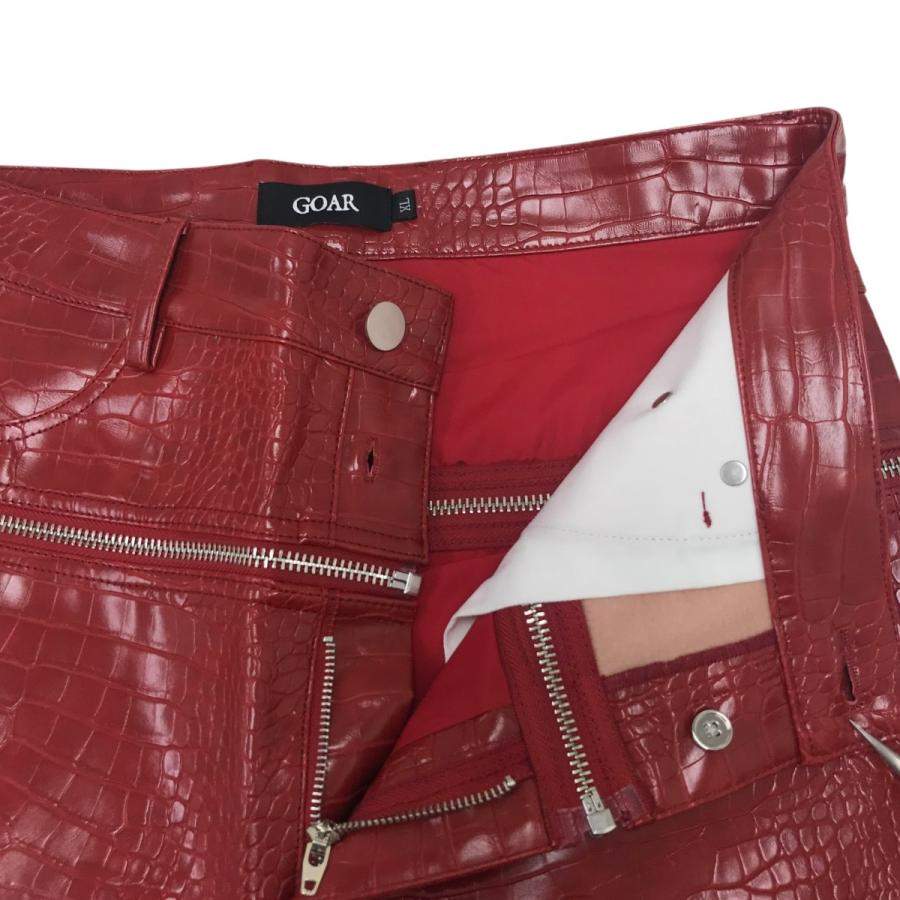 値下げ】GOAR ARCHIVE クロコ型押しジップデニムパンツ レッド サイズ