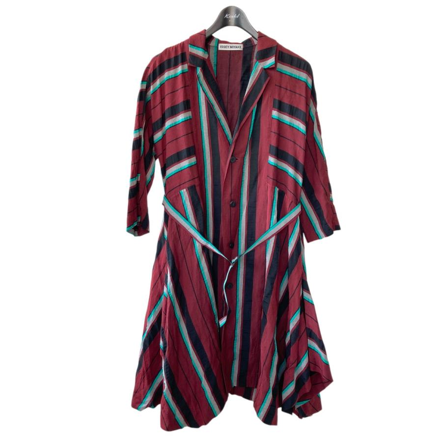 ISSEY MIYAKE イッセイミヤケ ストライプ コート IM73FD011 エンジ 