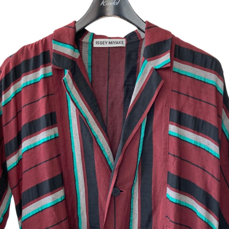 ISSEY MIYAKE イッセイミヤケ ストライプ コート IM73FD011 エンジ 