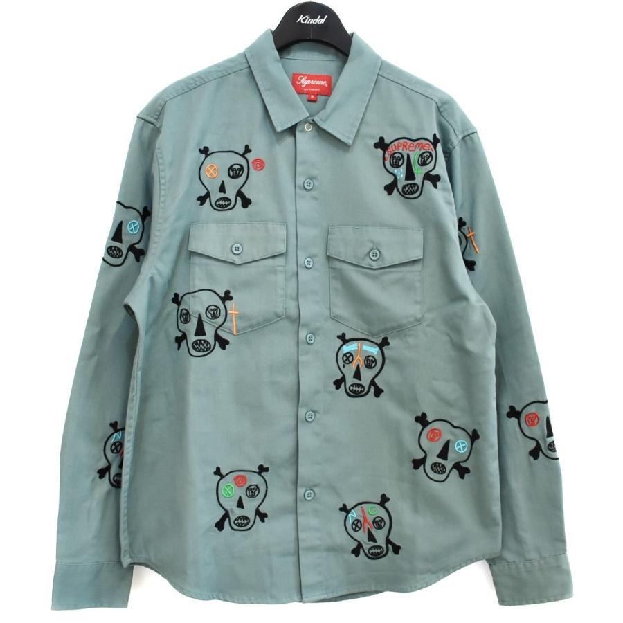 値下げ Supreme 21ss メンズファッション ファッション Skulls Embroidered 21ss Work Shirt グリーン サイズ S 心斎橋アメリカ