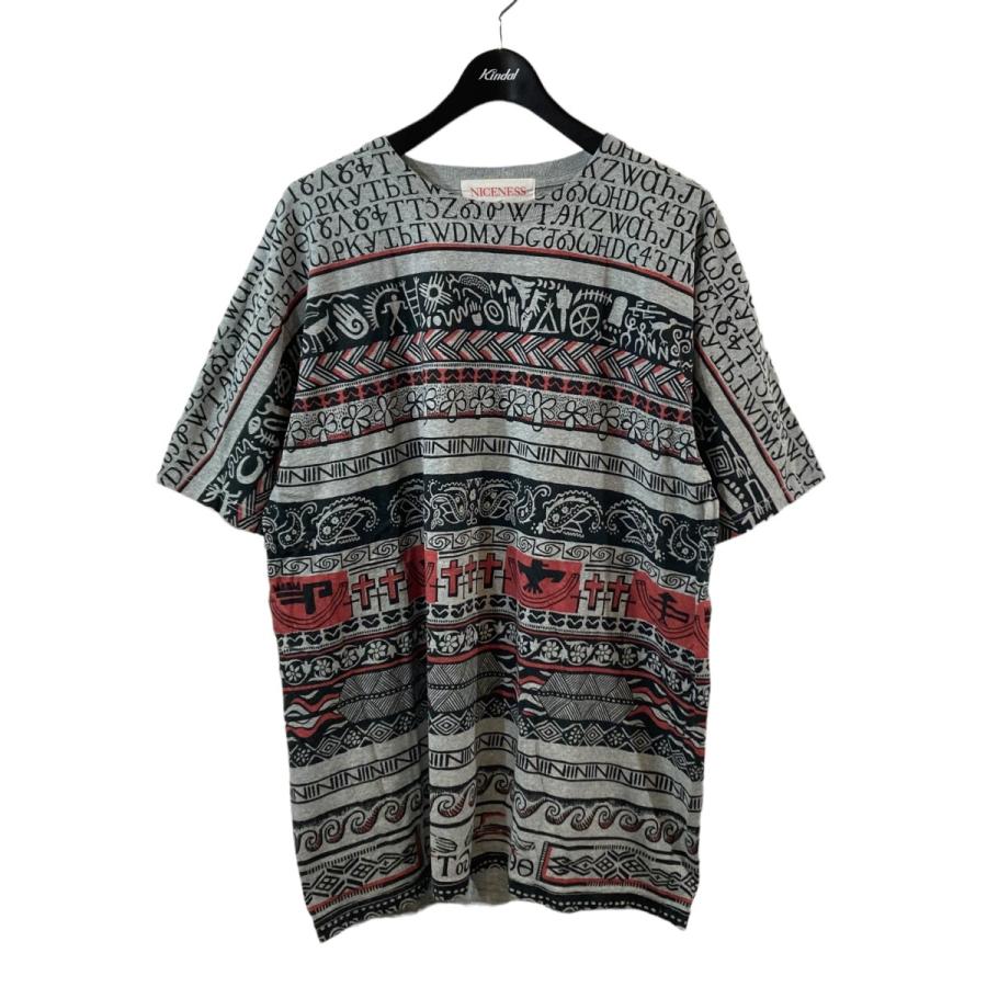 値下げ】NICENESS JARVIS 総柄Tシャツ NN-J02BPS22 グレー サイズ：L 