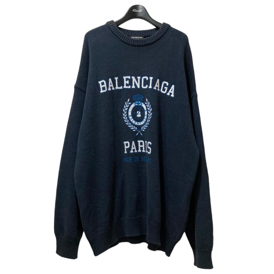 値下げ】BALENCIAGA COTTON COLLEGE CREST KNIT ウォッシュ加工 ロゴ 