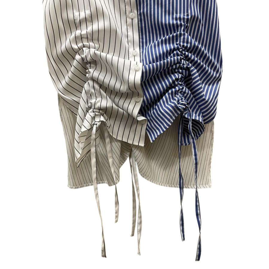 アンスリード ヘムギャザーシャツキャミソール ホワイト×ブルー サイズ